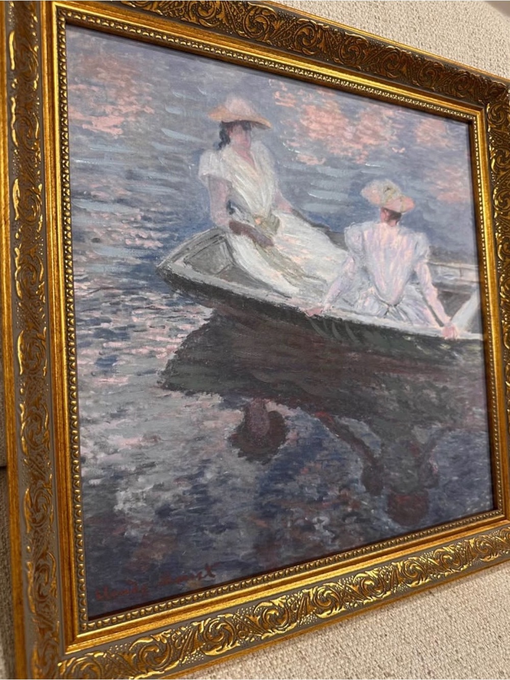 Claude Monet Impressionist masterpiece “ Young girls on a row boat” 15x15” - Picture 9 of 10